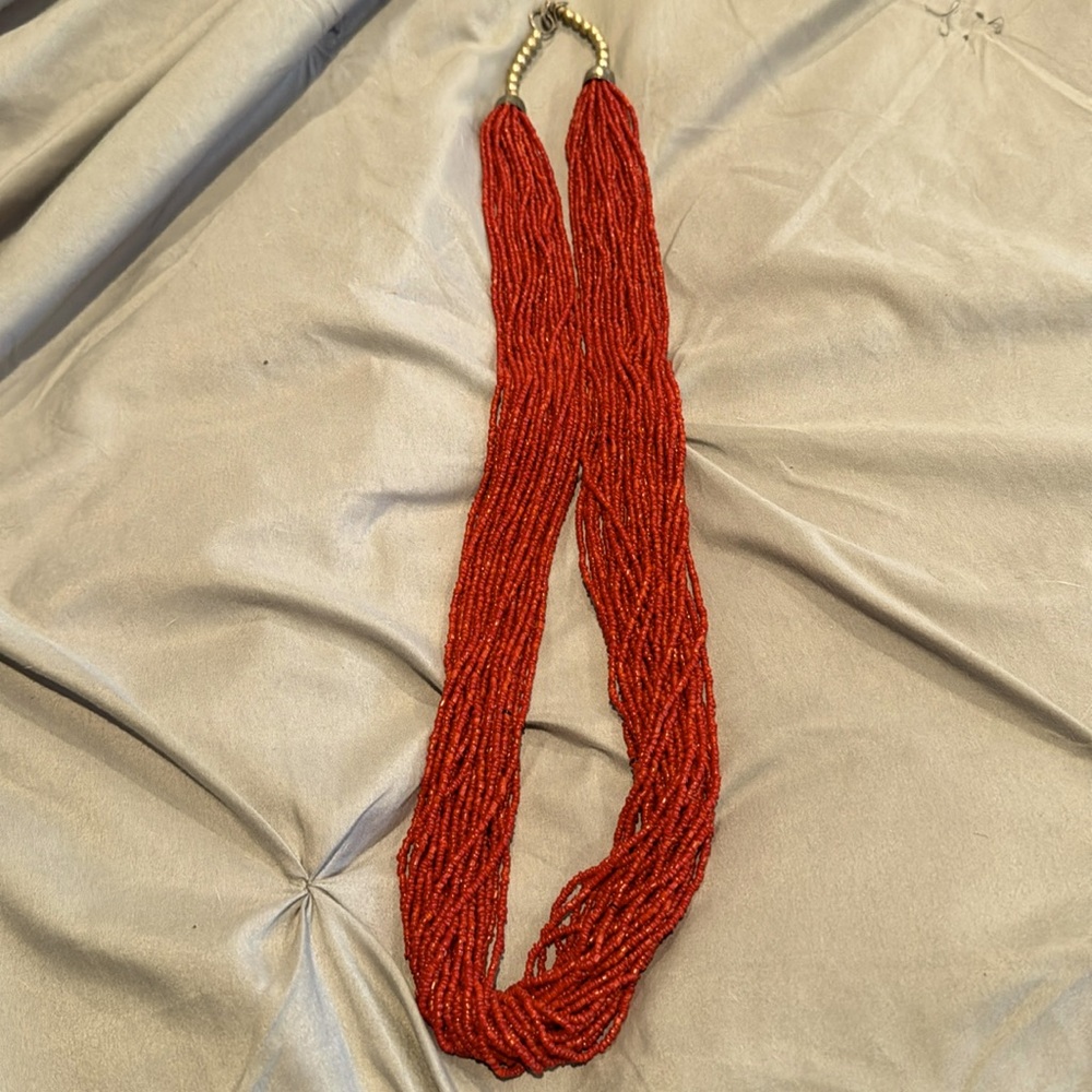 Vintage Coral & Silver  Multi Strand Necklace